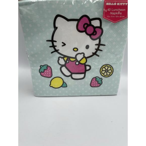 Hello Kitty 40 Luncheon Napkins 13 X 13” Strawberries & Lemons Sealed Package - Picture 1 of 9